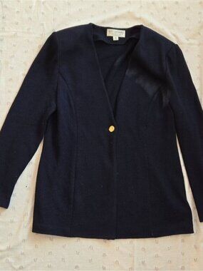 St. John Collection Navy Blazer with Gold Button Shoulder Pads